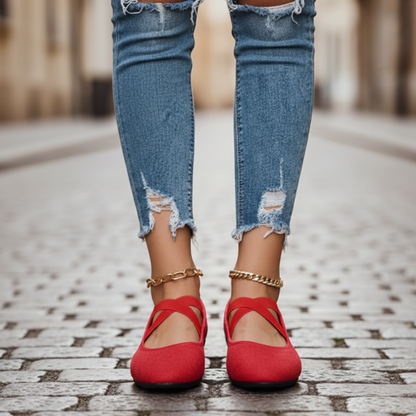 Renée - Scarpe ortopediche con suola a cuneo per donne con cinturini elastici incrociati