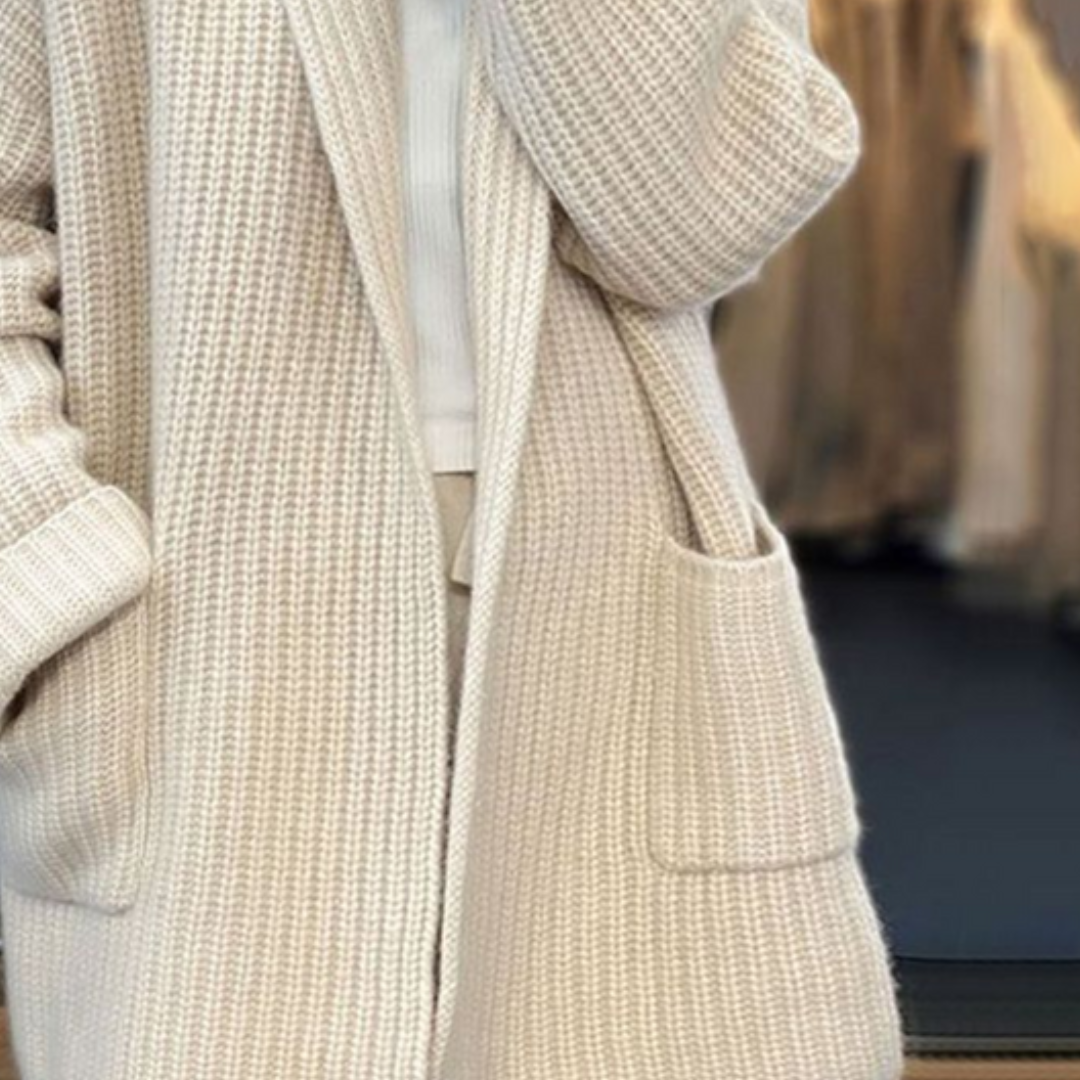 Azurine - Comodo gilet oversize in maglia di lunghezza midi per la primavera con tasche