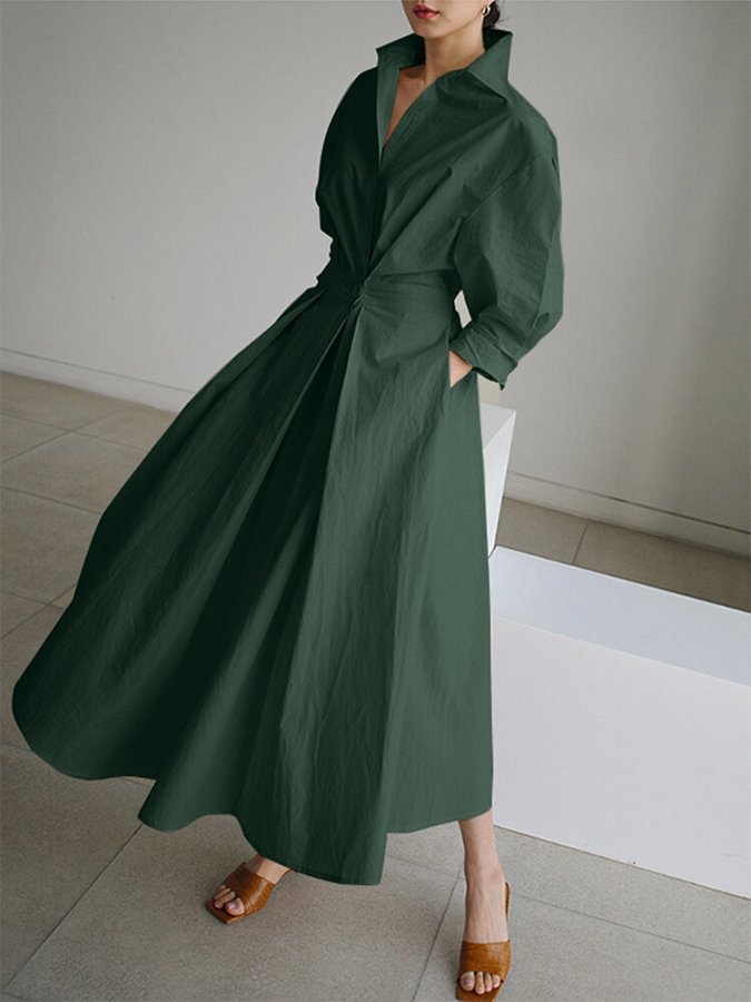 Elegante vestito midi a camicia per donne con vita sagomata e taglio fluido