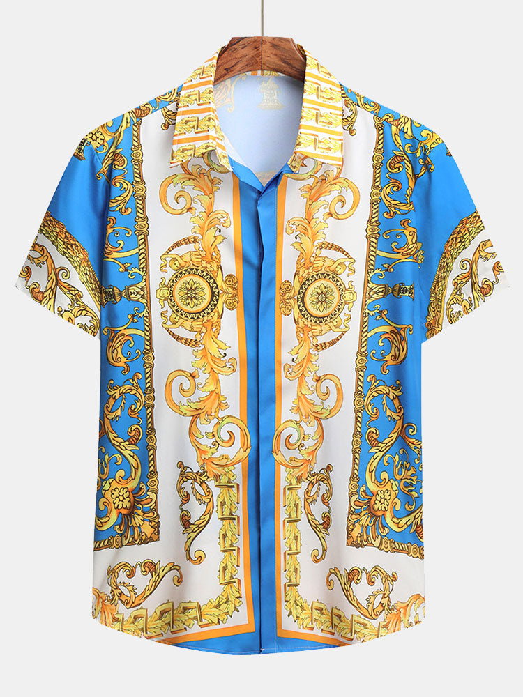 Set estivo elegante con stampa barocca – Camicia a maniche corte e pantaloni corti per uomini