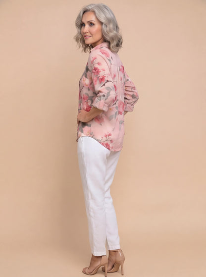 Blusa leggera da donna con stampa floreale – Camicia ariosa con bottoni e taglio elegante