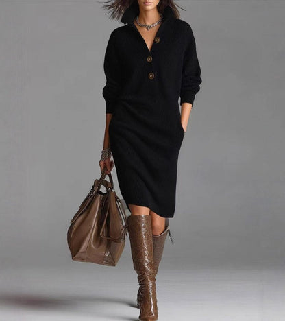 Elva - Abito camicia midi in morbida e comoda lana per donne, alla moda, con maniche lunghe e colletto a bottoni, ideale per la primavera