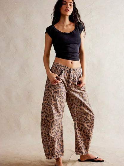 Jeans Stampati Trendy per Donne – Pantaloni Baggy in Denim con Vita Alta