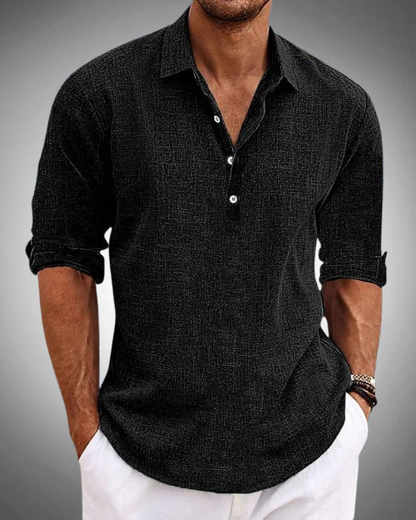 Camicia di lino con colletto Kent per uomini – Camicia casual leggera con bottoni