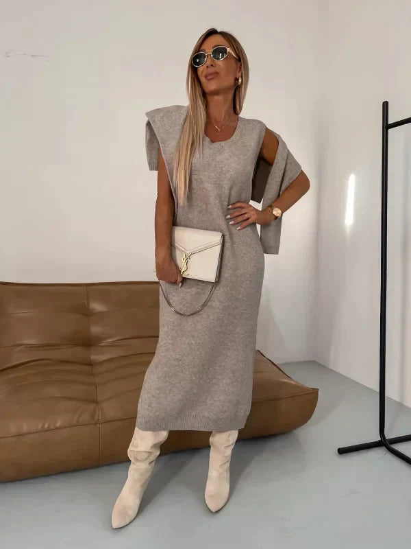 Luna - Elegante e Morbido Completo Due Pezzi con Maglia a Collo Alto Corto e Gonna Lunga