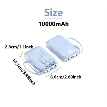 Powerbank compatta da 10000mAh con 4 cavi integrati – Caricabatterie veloce con display digitale