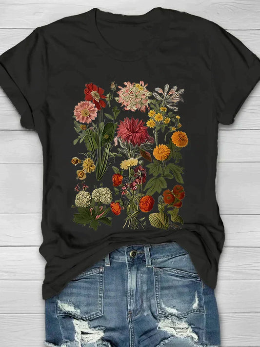 Azéline - T-Shirt Vintage per Donne con Maniche Corte e Stampa Floreale