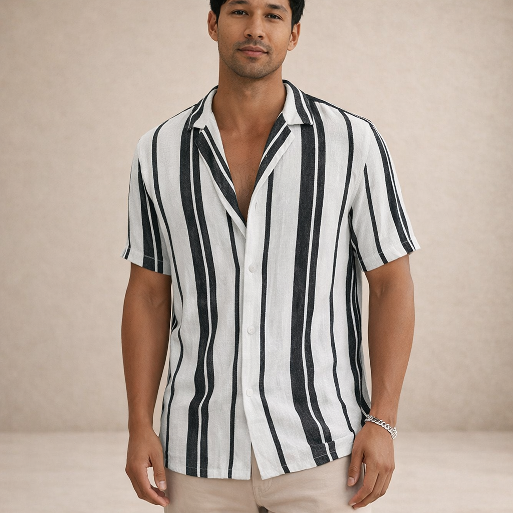 Camicia a maniche corte a righe per uomo – Camicia estiva leggera con vestibilità comoda