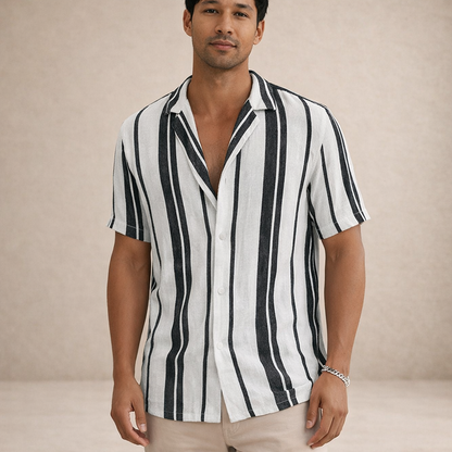 Camicia a maniche corte a righe per uomo – Camicia estiva leggera con vestibilità comoda