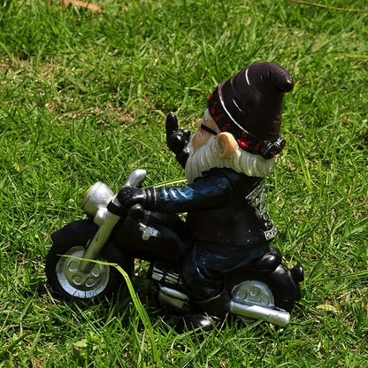 Figura di Giardino Gnomi Biker Divertente – Decorazione Moto Cool per Giardino e Terrazza