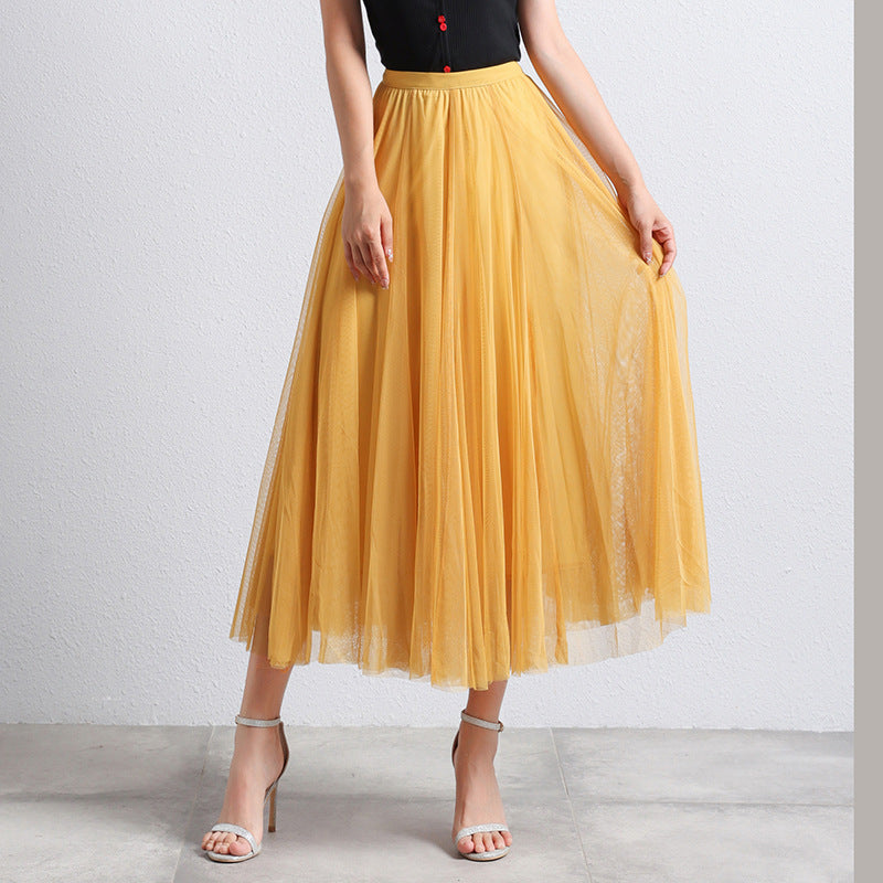 Gonna Midi Elegante in Tulle per Donna – Gonna Plissettata a Vita Alta per Look Stilosi