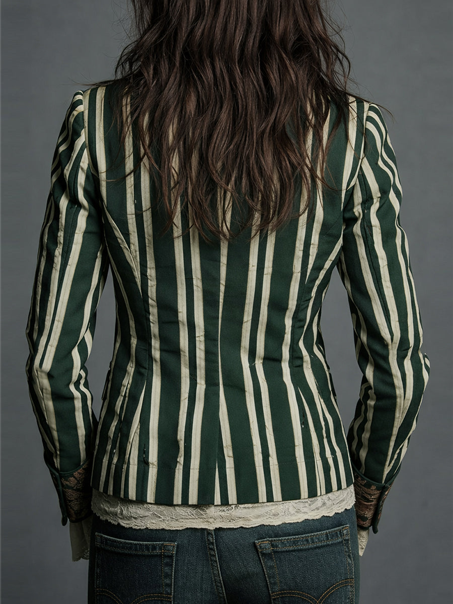 Oréliane - Blazer Vintage Aderente in Boho-Chic con Fiori e Strisce per Donne