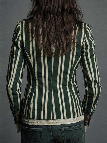 Oréliane - Blazer Vintage Aderente in Boho-Chic con Fiori e Strisce per Donne