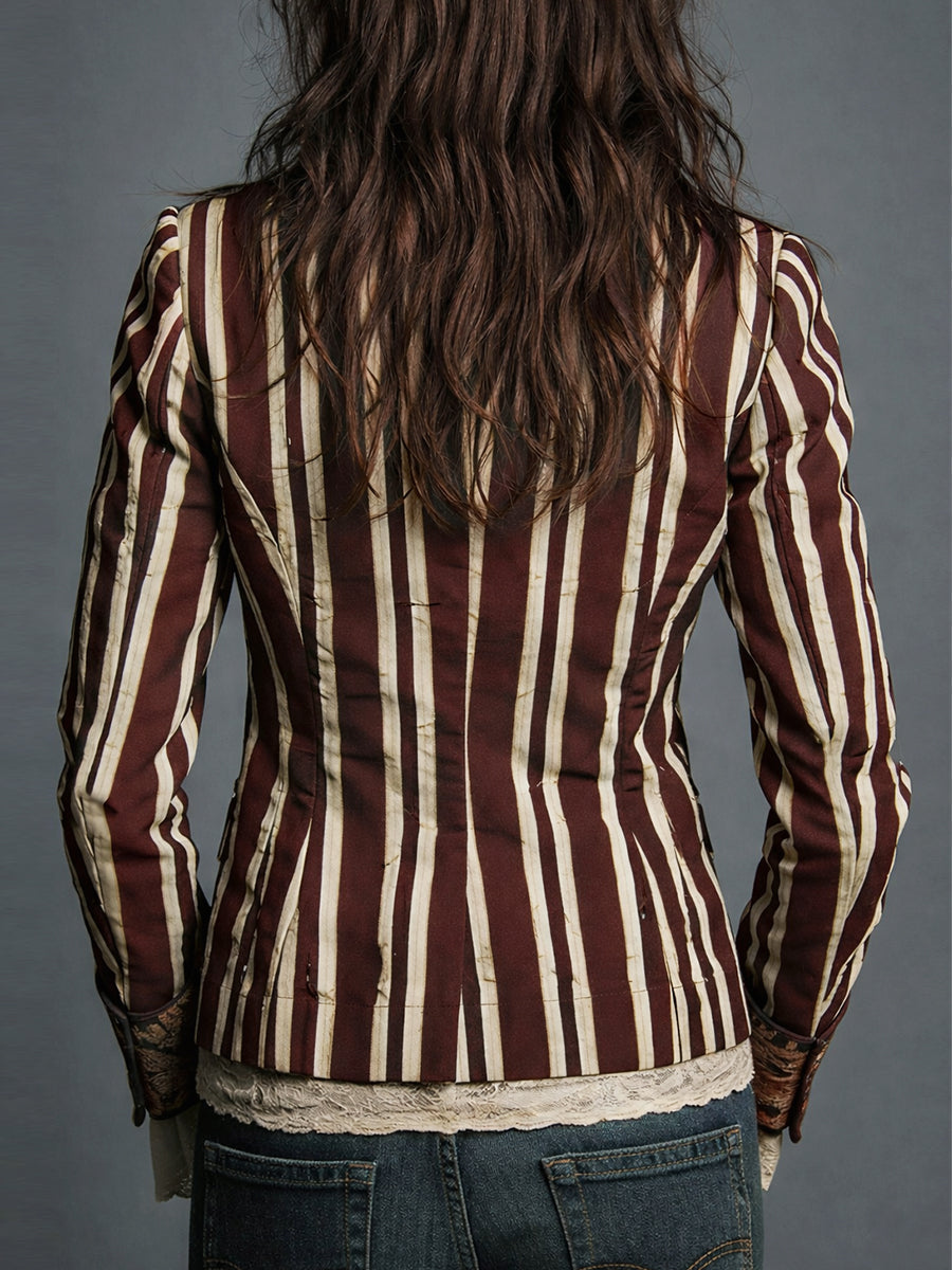 Oréliane - Blazer Vintage Aderente in Boho-Chic con Fiori e Strisce per Donne