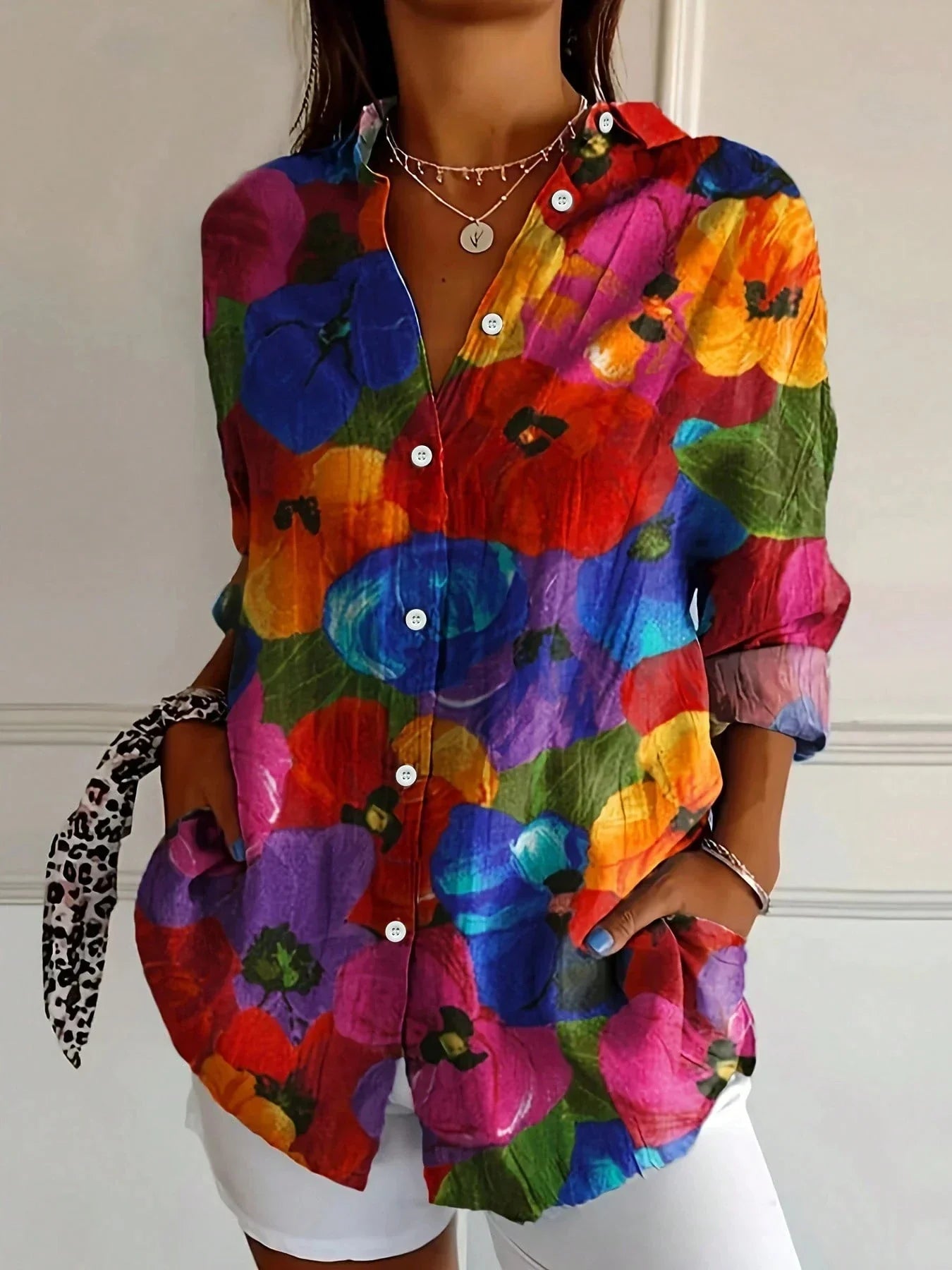 Blusa floreale leggera per donne – Camicia a maniche lunghe colorata ed elegante