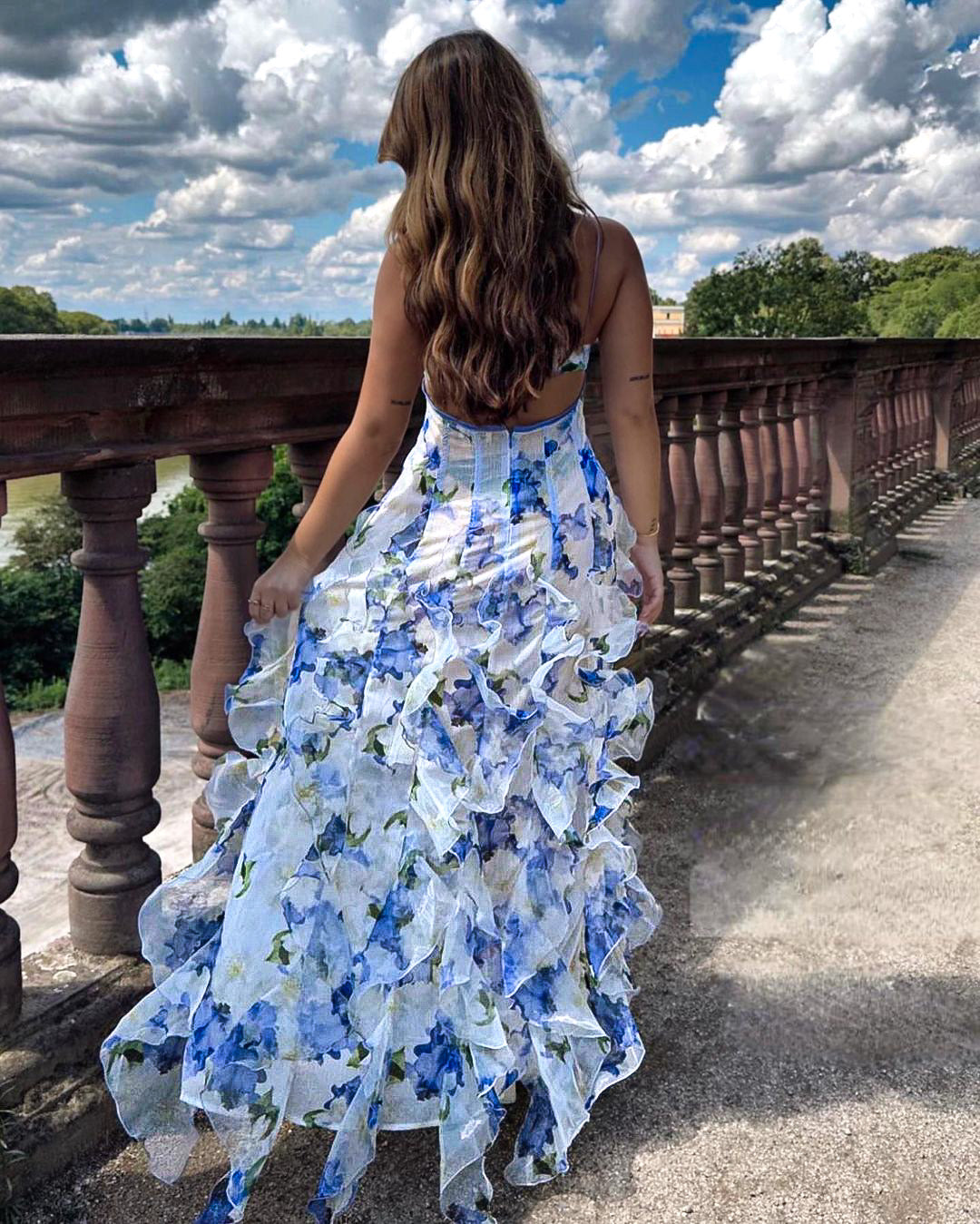 Capucine - Abito estivo con fiori per donne, senza maniche, con profondo scollo a V