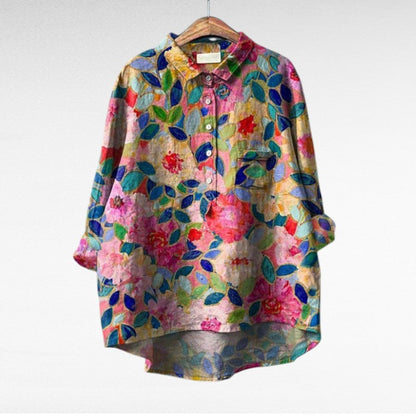 Liorine - Blusa classica con leggero motivo floreale per primavera e estate per donne
