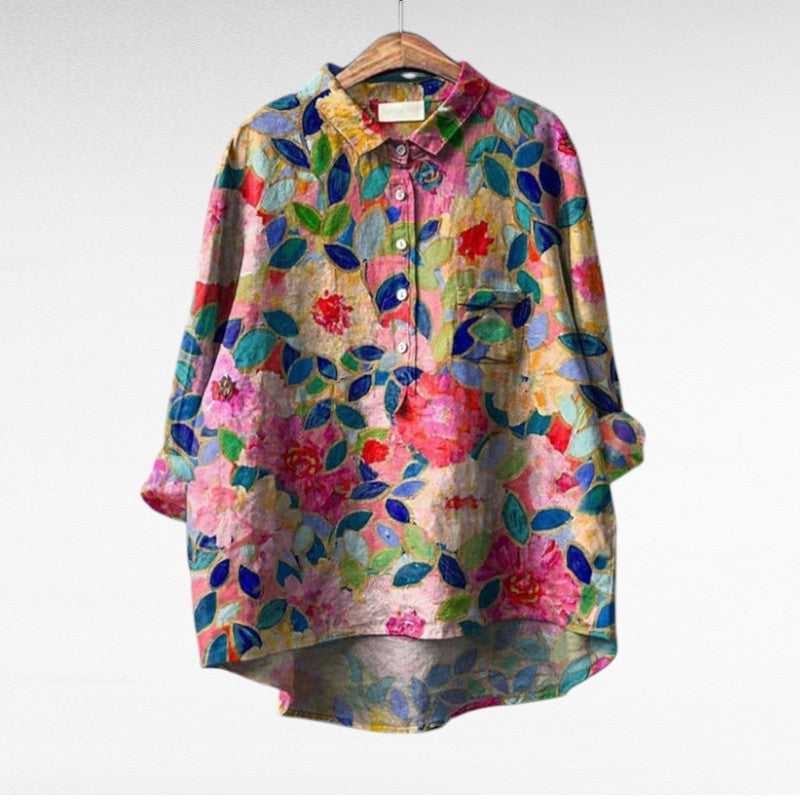 Liorine - Blusa classica con leggero motivo floreale per primavera e estate per donne