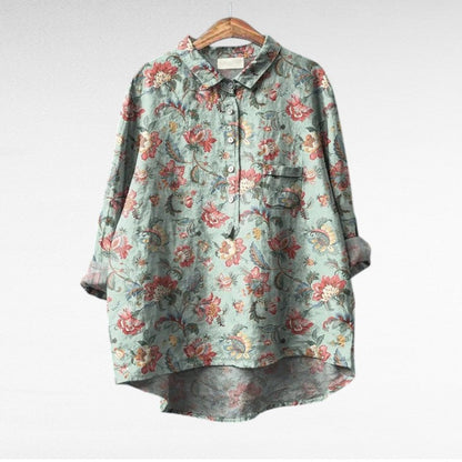 Liorine - Blusa classica con leggero motivo floreale per primavera e estate per donne