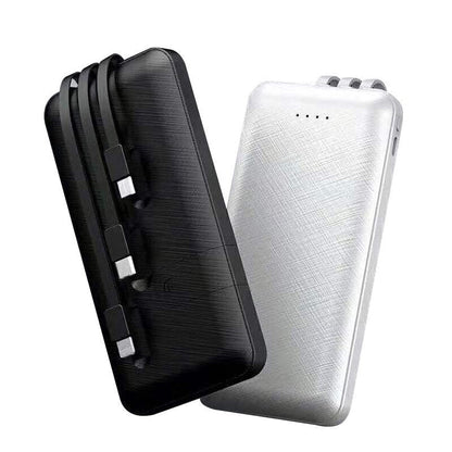 ElectraMax - Powerbank 30.000 mAh – Ricarica rapida – Alta capacità – 4 USB – Batteria esterna con cavi integrati e indicatore – Per iPhone e Xiaomi