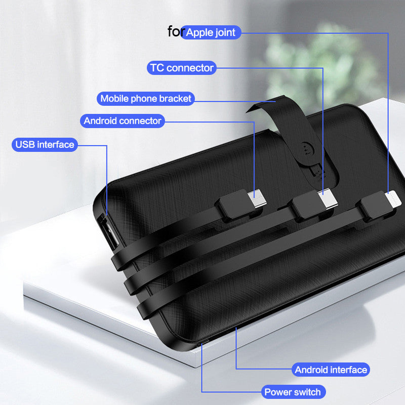 ElectraMax - Powerbank 30.000 mAh – Ricarica rapida – Alta capacità – 4 USB – Batteria esterna con cavi integrati e indicatore – Per iPhone e Xiaomi