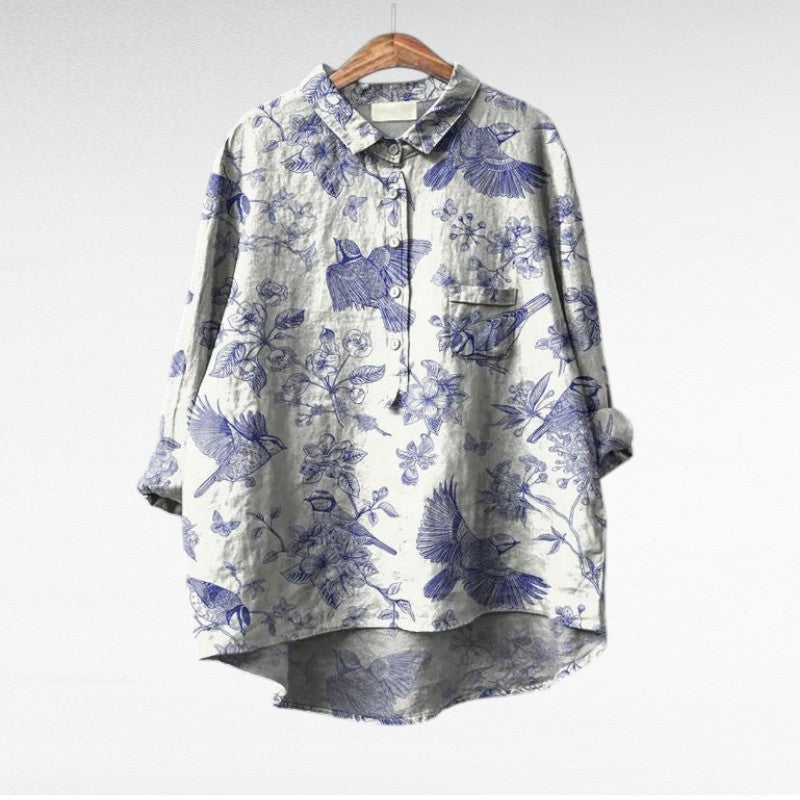 Liorine - Blusa classica con leggero motivo floreale per primavera e estate per donne