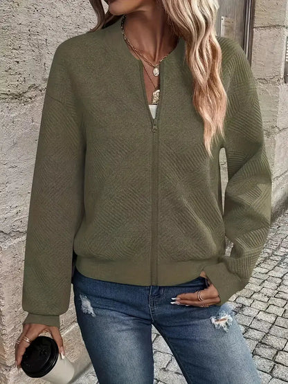 Leggera giacca bomber da donna con motivo strutturato e zip – Giacca di transizione alla moda