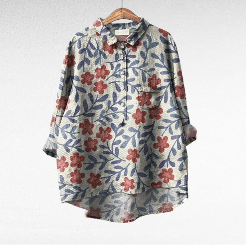 Liorine - Blusa classica con leggero motivo floreale per primavera e estate per donne