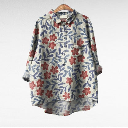 Liorine - Blusa classica con leggero motivo floreale per primavera e estate per donne