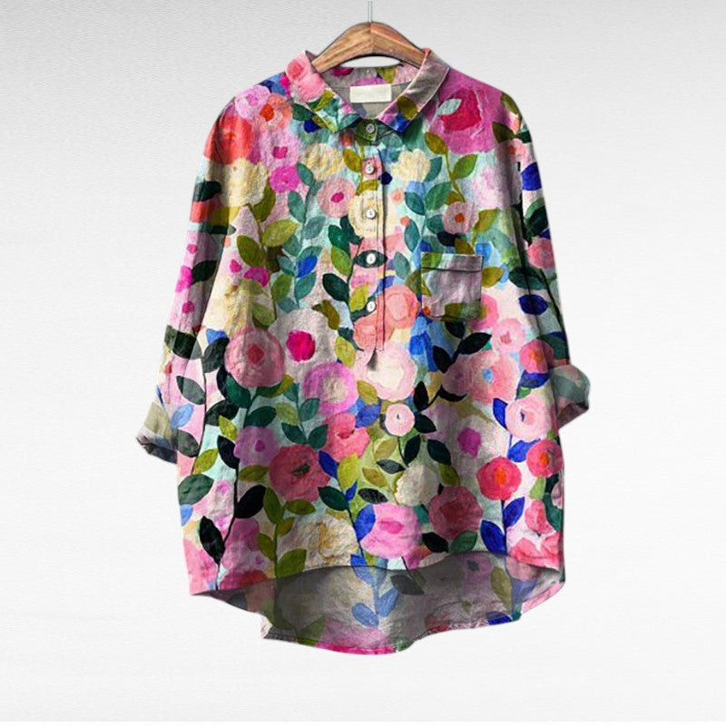 Liorine - Blusa classica con leggero motivo floreale per primavera e estate per donne