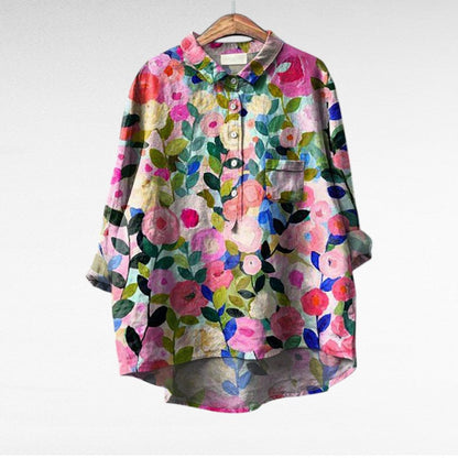Liorine - Blusa classica con leggero motivo floreale per primavera e estate per donne