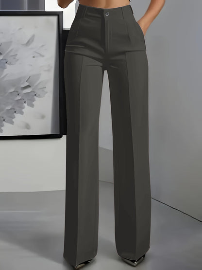 Elegante pantalone in tessuto a vita alta per donne – Pantalone business ampio con gamba dritta