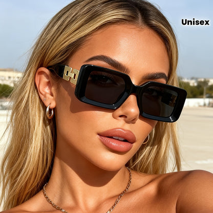 Occhiali da sole rettangolari di lusso per donne con dettagli dorati – Protezione UV400 e stile rétro elegante