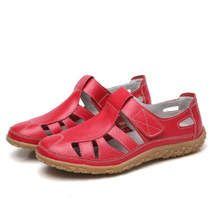 Sandali in pelle comodi con chiusura in velcro – Scarpe estive traspiranti per donne
