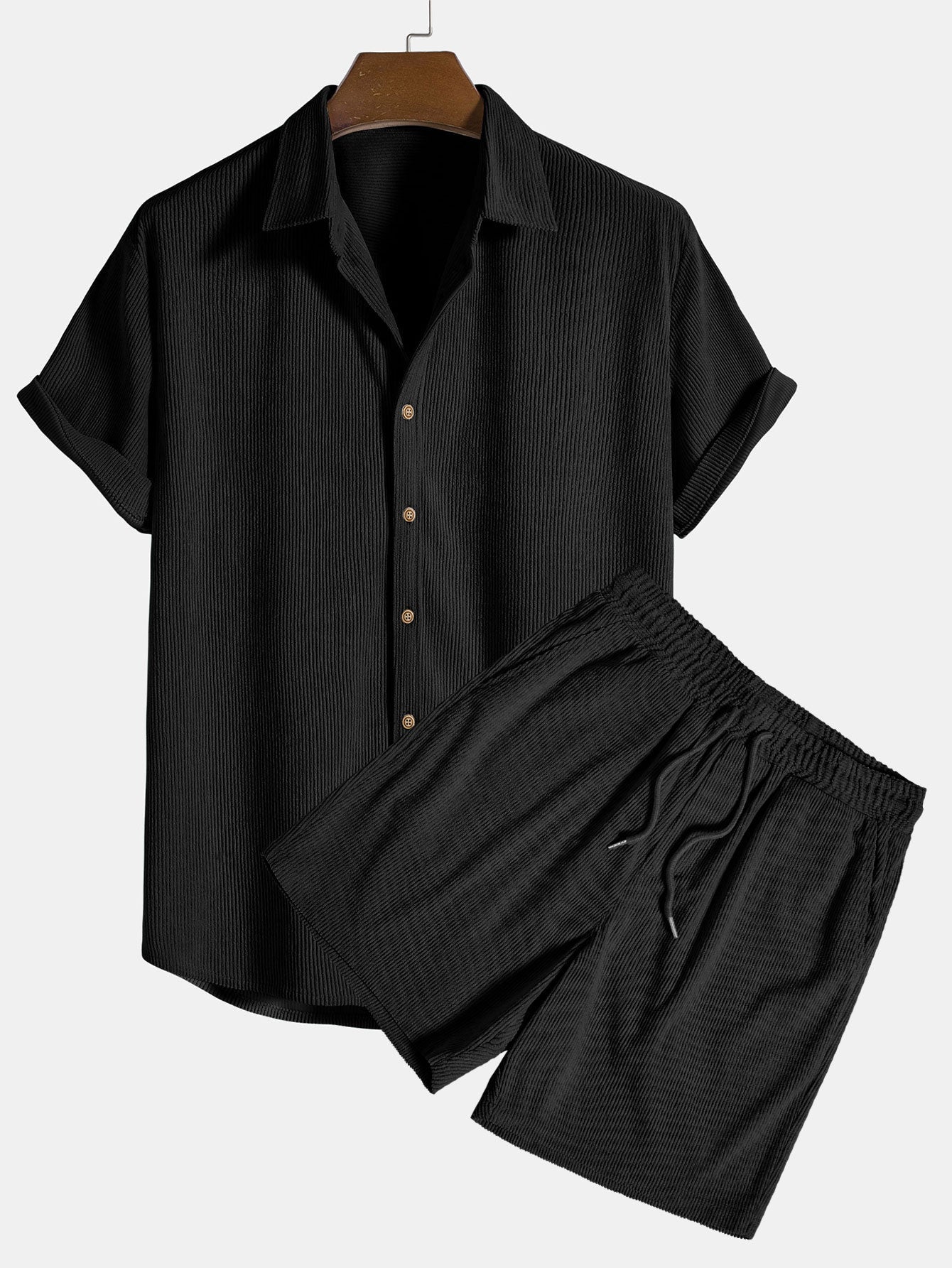 Set estivo casual con camicia a maniche corte e pantaloni corti per uomini – Traspirante e alla moda