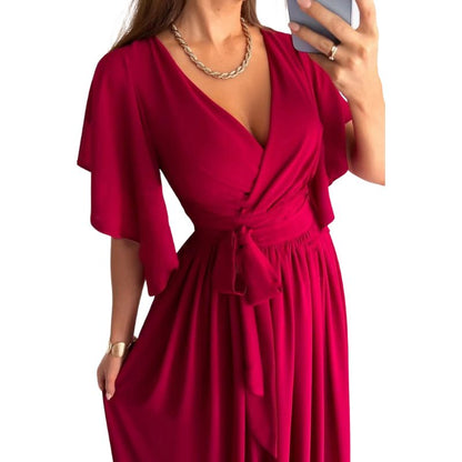 Belloria - Abito Chic da Donna con Maniche a Campana | Monocromatico, Taglio Ampio, Scollo a V, Lunghezza Midi