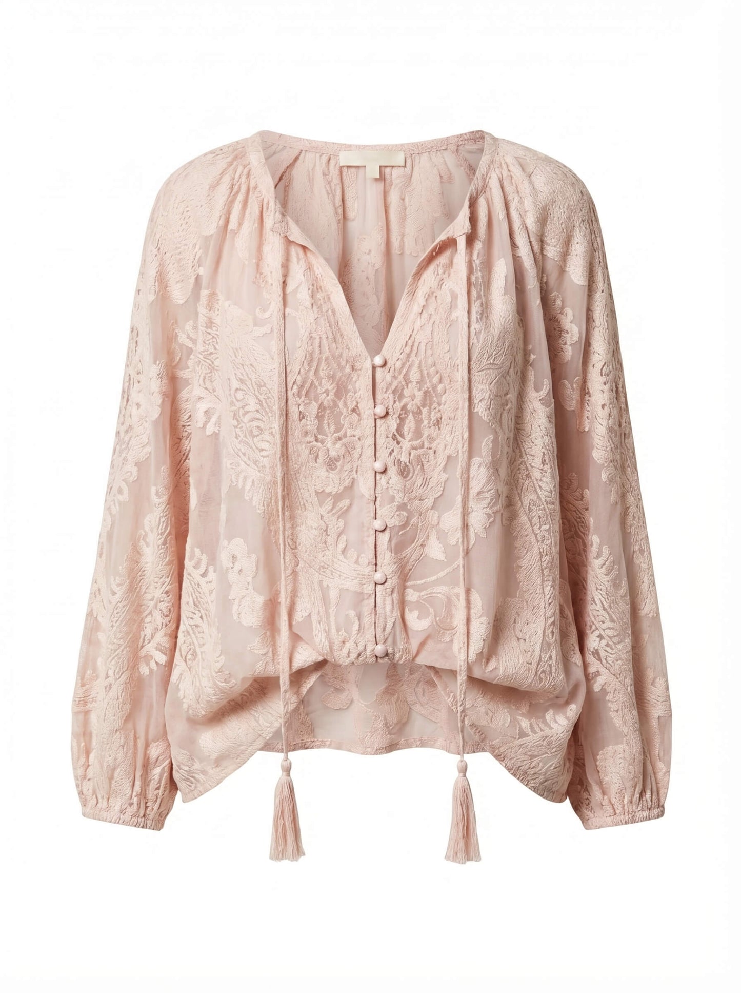 Blusa Boho con ricamo per donne – Blusa leggera a maniche lunghe con scollatura a V e frange