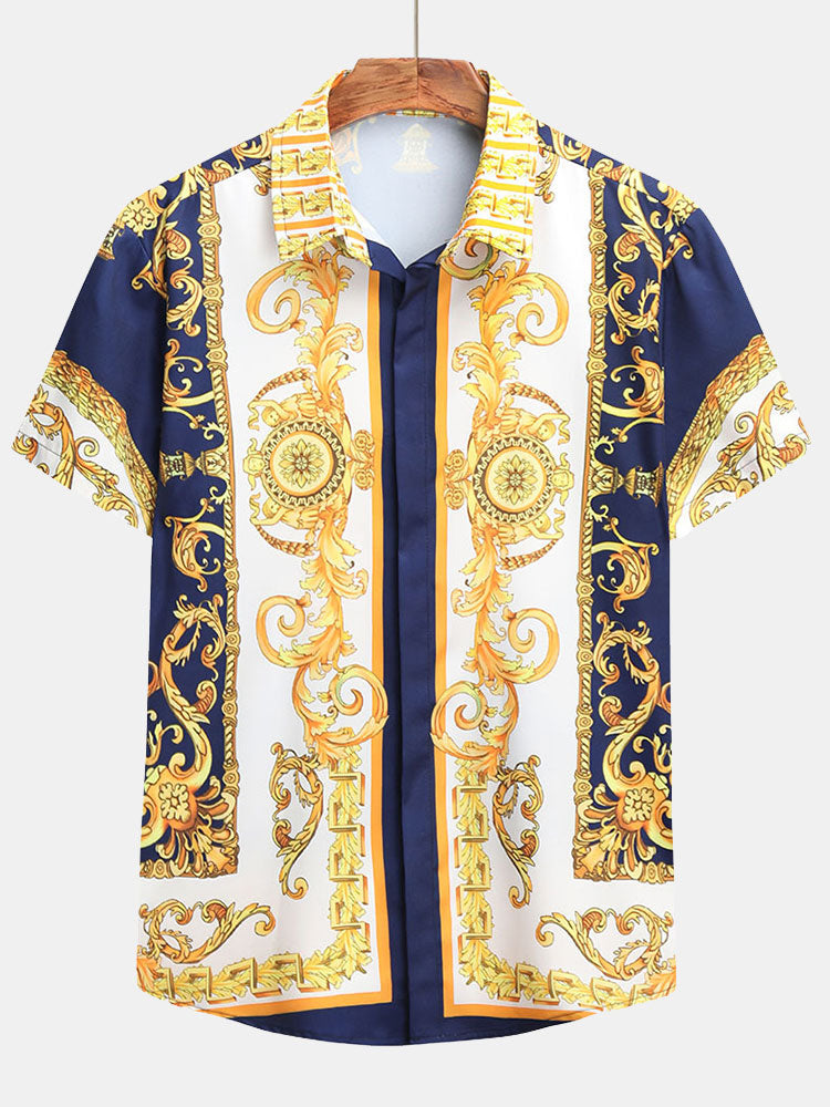 Set estivo elegante con stampa barocca – Camicia a maniche corte e pantaloni corti per uomini