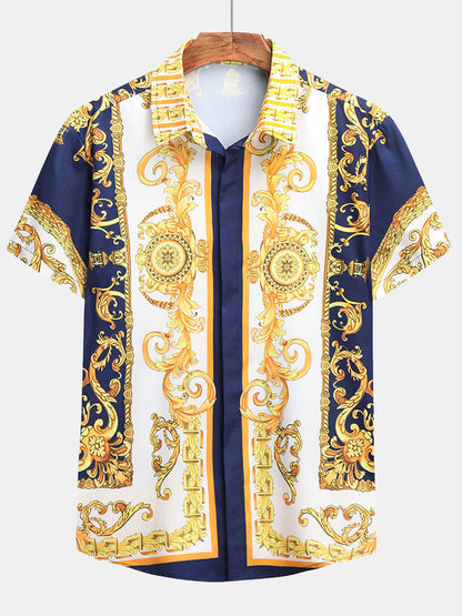 Set estivo elegante con stampa barocca – Camicia a maniche corte e pantaloni corti per uomini