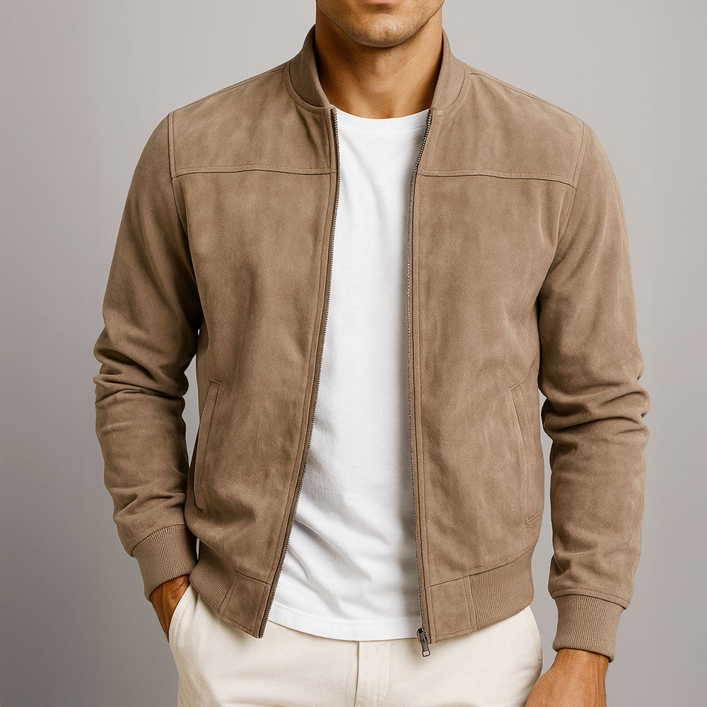 Giacca bomber in look scamosciato per uomo – Elegante giacca per il passaggio di stagione Slim Fit e stile casual moderno