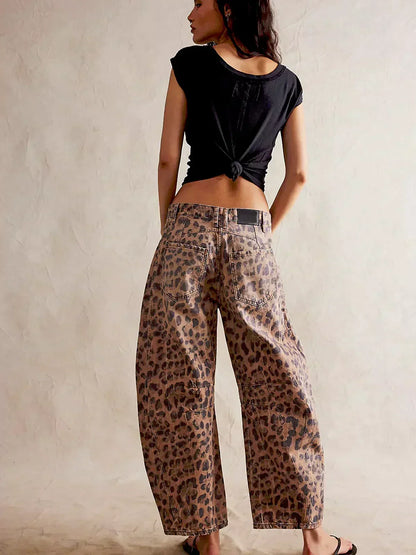 Jeans Stampati Trendy per Donne – Pantaloni Baggy in Denim con Vita Alta