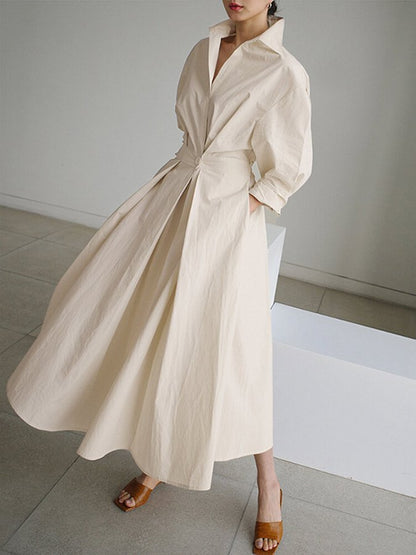 Elegante vestito midi a camicia per donne con vita sagomata e taglio fluido