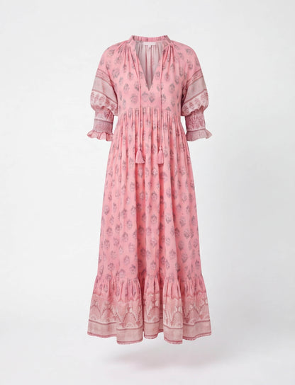 Abito Midi Boho con Stampa per Donne – Abito Estivo Leggero con Scollatura a V e Dettagli a Volant