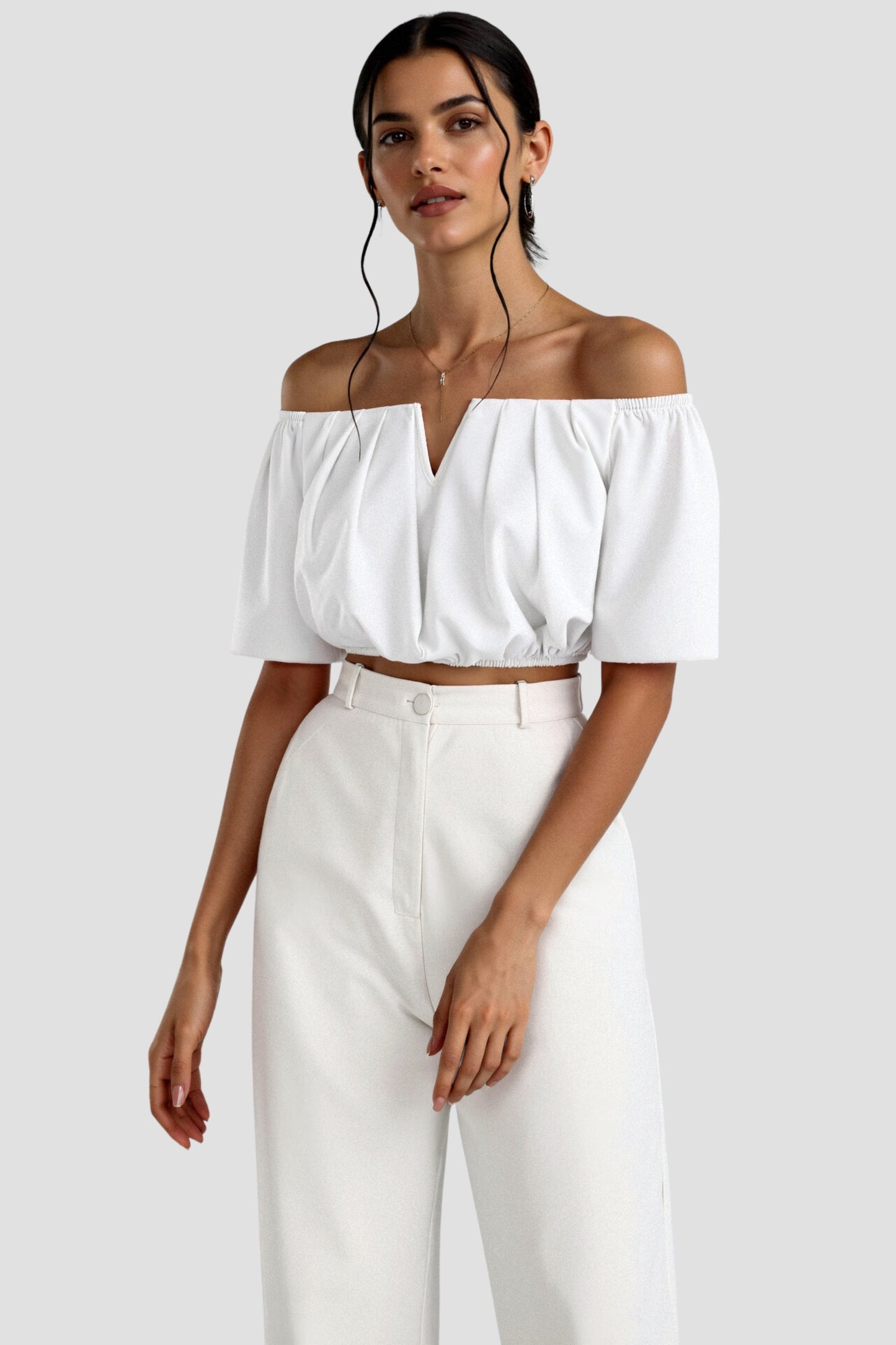 Elegante Blusa Off-Shoulder per Donne con scollatura a V – Top Estivo Leggero