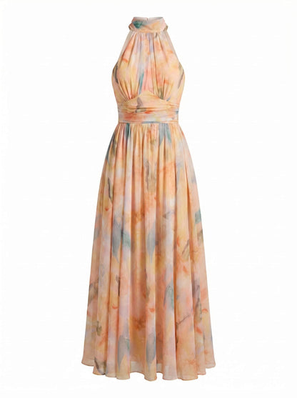 Elegante Maxikleid für Damen – Luftiges Sommerkleid mit Halterneck & fließendem Fall