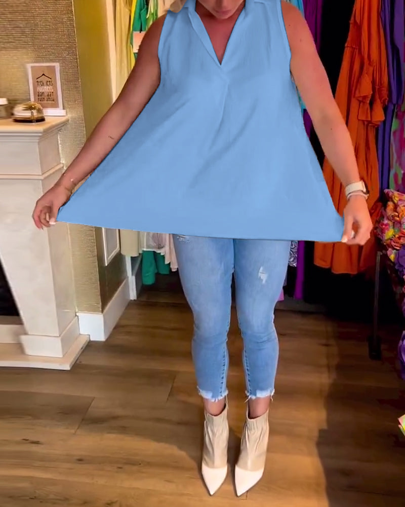 Lyséa - Blusa Lunga Senza Maniche, Leggera ed Elegante per Primavera e Estate, per Donne