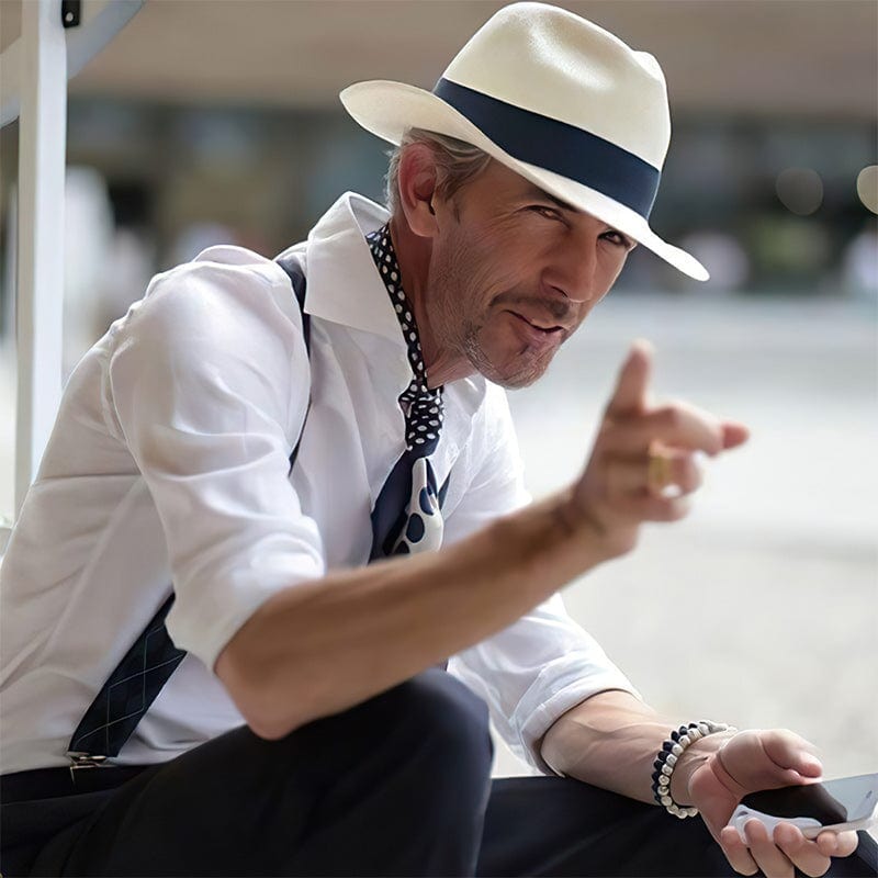 Cappello di paglia Fedora classico per uomo – Elegante cappello estivo con protezione UV e astuccio da viaggio
