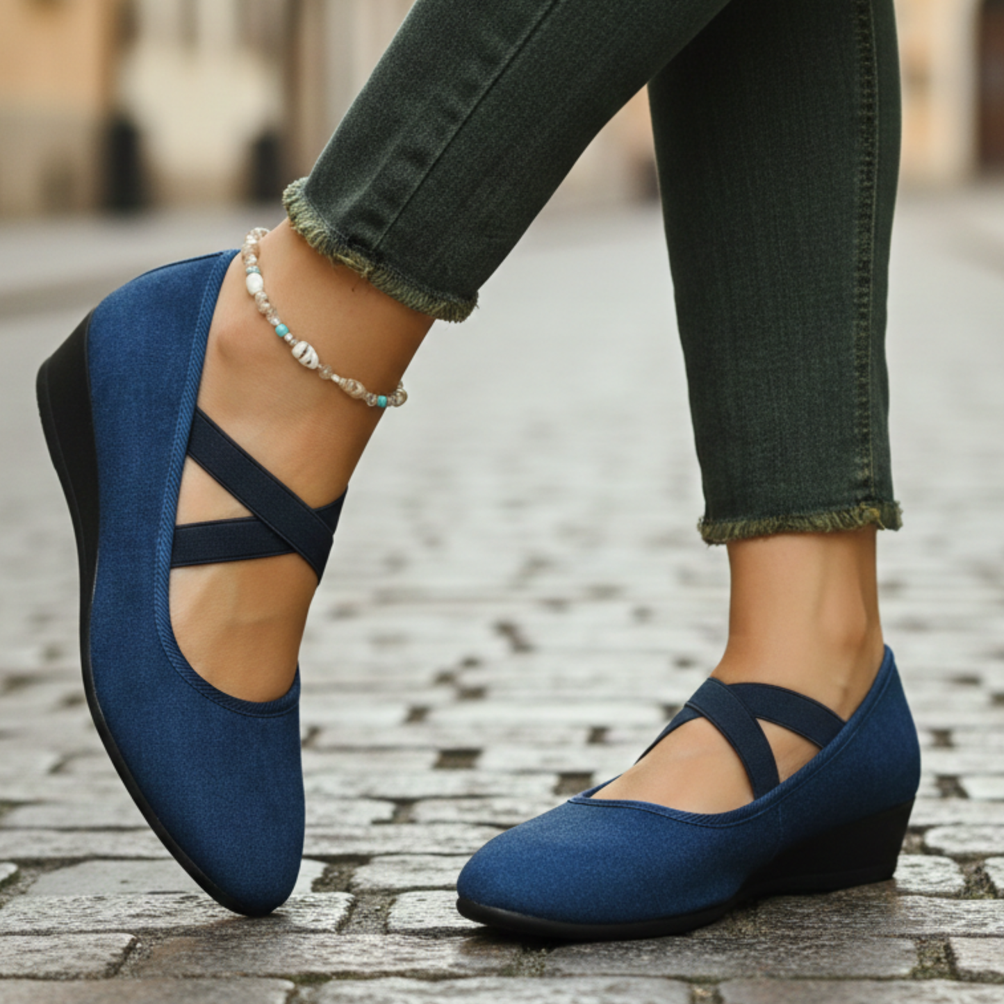 Renée - Scarpe ortopediche con suola a cuneo per donne con cinturini elastici incrociati