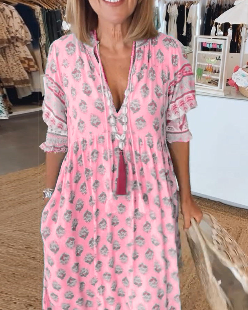 Sylméra - Maxidress Boho Leggero Stampa Fluido Estate