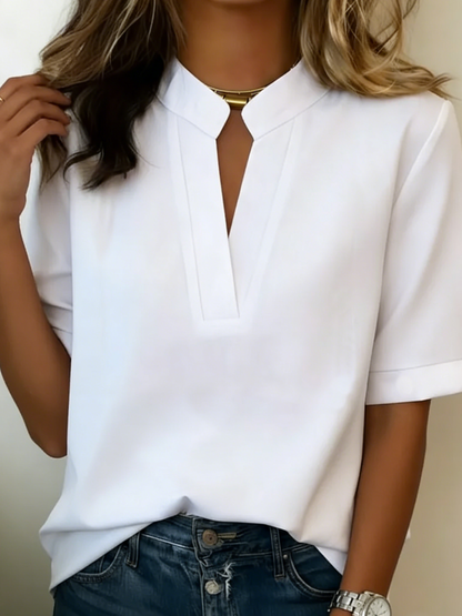 Blusa casual con scollatura a V per donne – Maglietta a maniche corte dal look casual elegante